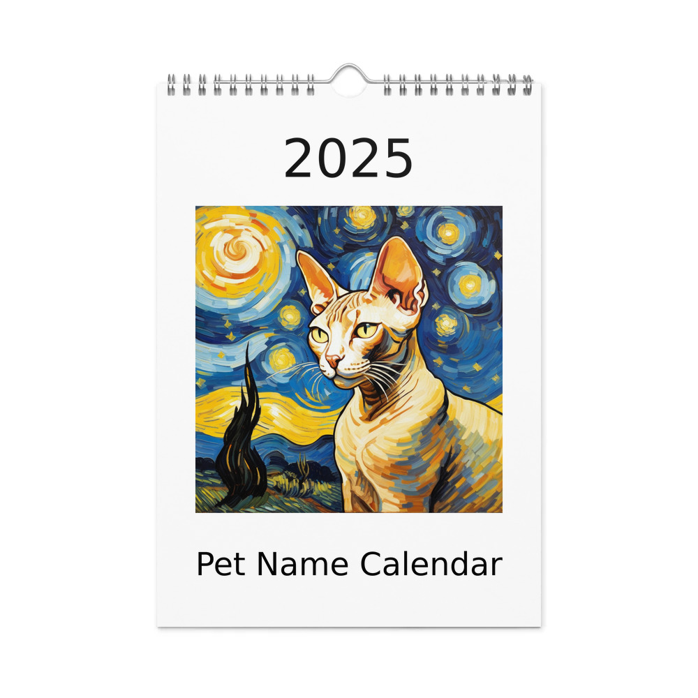 PugMug Custom Tabby Sphynx Cat Wall Calendar (2026)