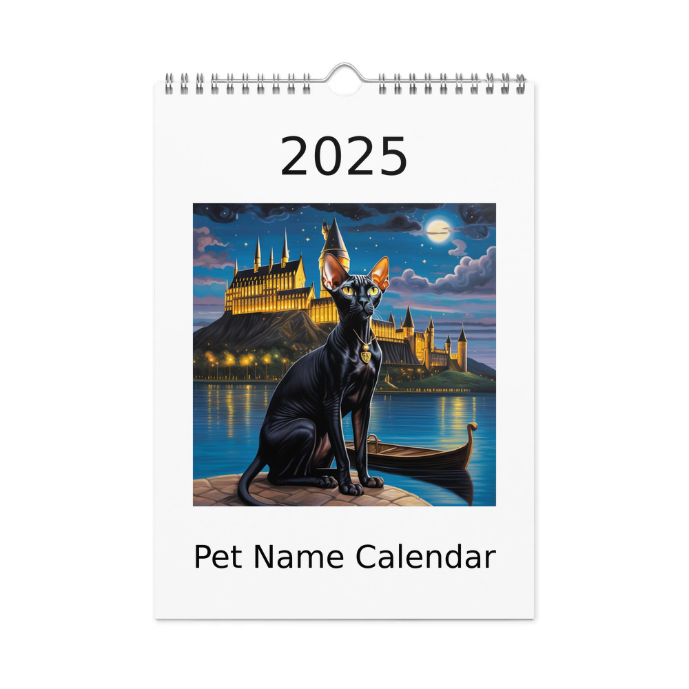 PugMug Custom Black Sphynx Cat Wall Calendar (2026)