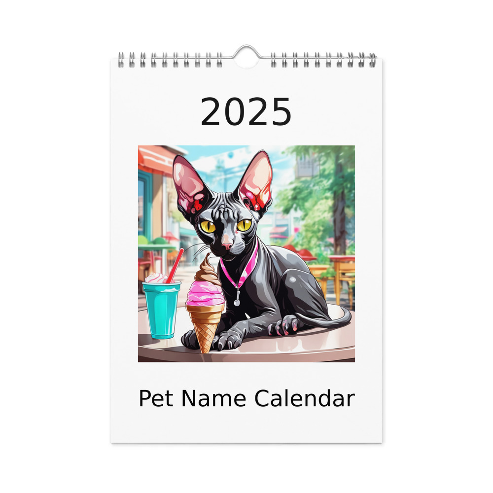 PugMug Custom Black Sphynx Cat Wall Calendar (2026)
