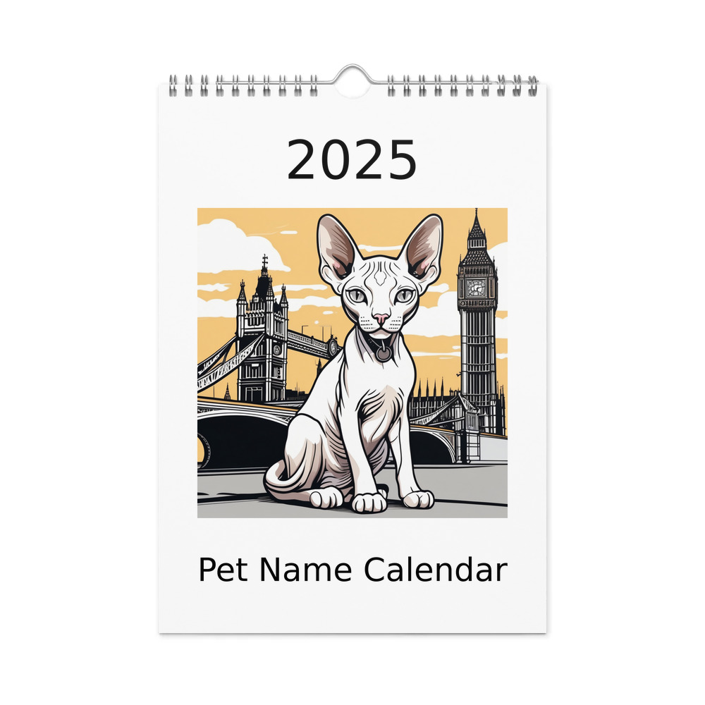 PugMug Custom White Sphynx Cat Wall Calendar (2026)