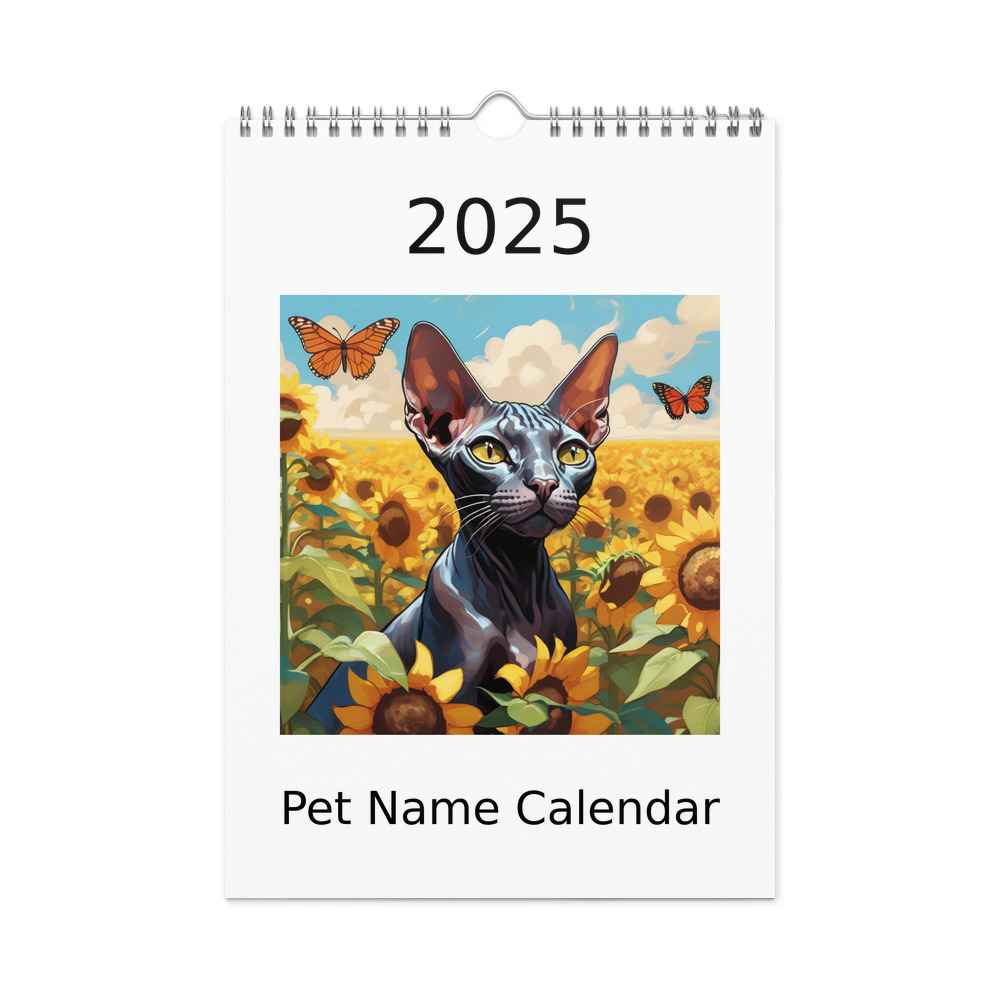 PugMug Custom Black Sphynx Cat Wall Calendar (2026)