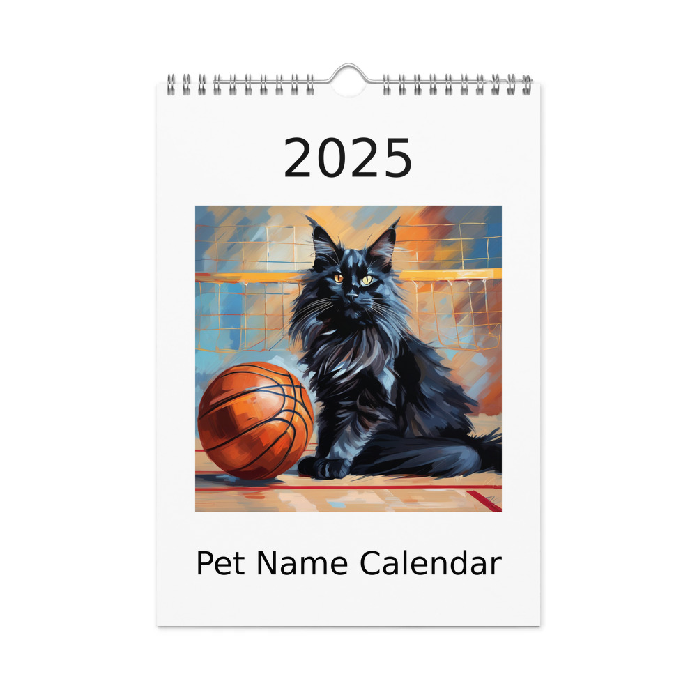 PugMug Custom Black Maine Coon Cat Wall Calendar (2026)