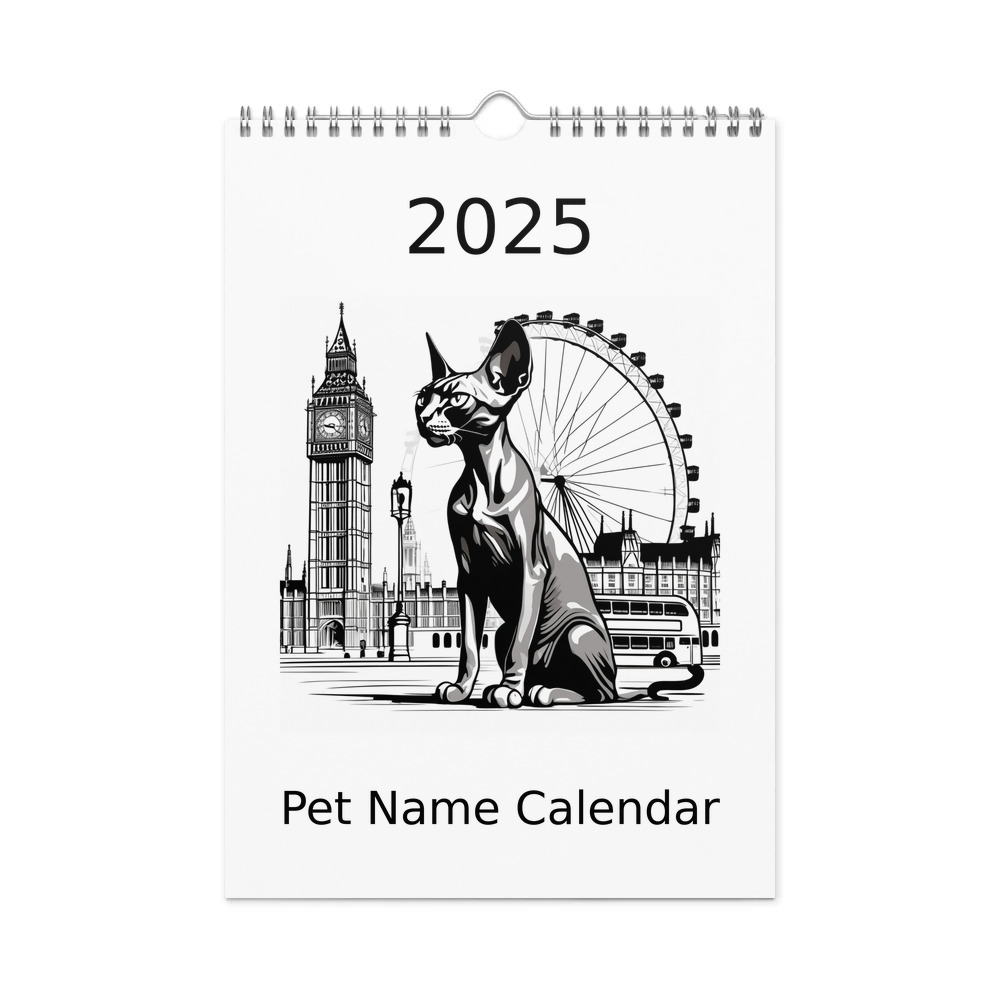 PugMug Custom Black Sphynx Cat Wall Calendar (2026)
