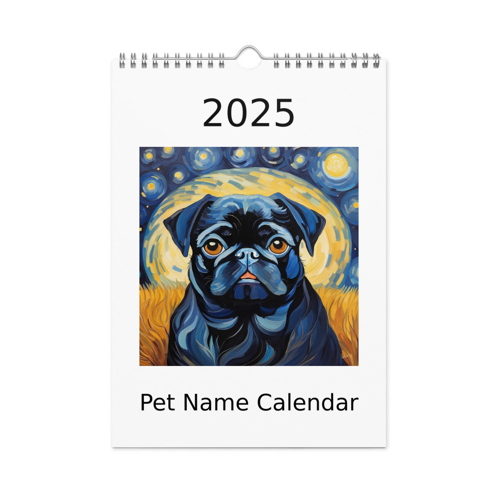 PugMug Custom Black Pug Wall Calendar (2026)
