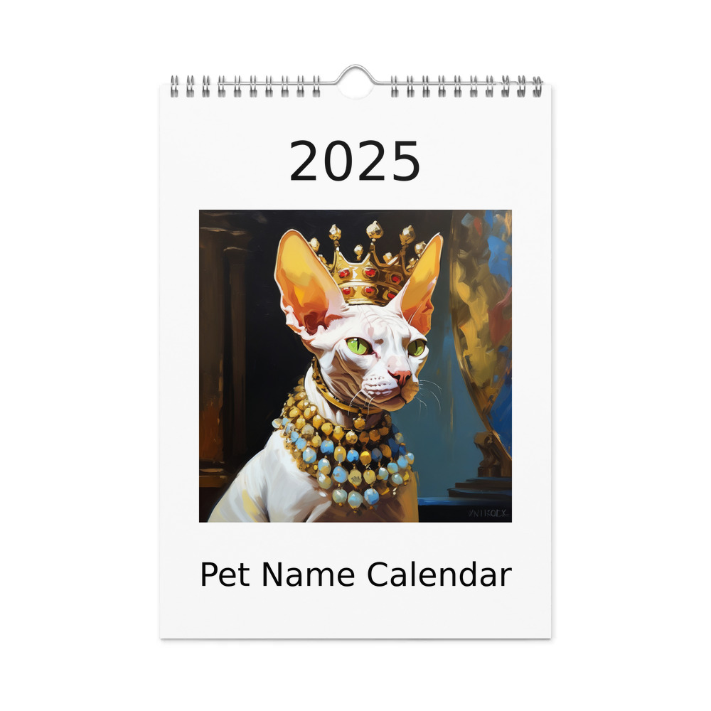 PugMug Custom White Sphynx Cat Wall Calendar (2026)
