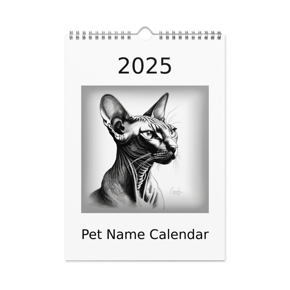 PugMug Custom Black Sphynx Cat Wall Calendar (2026)