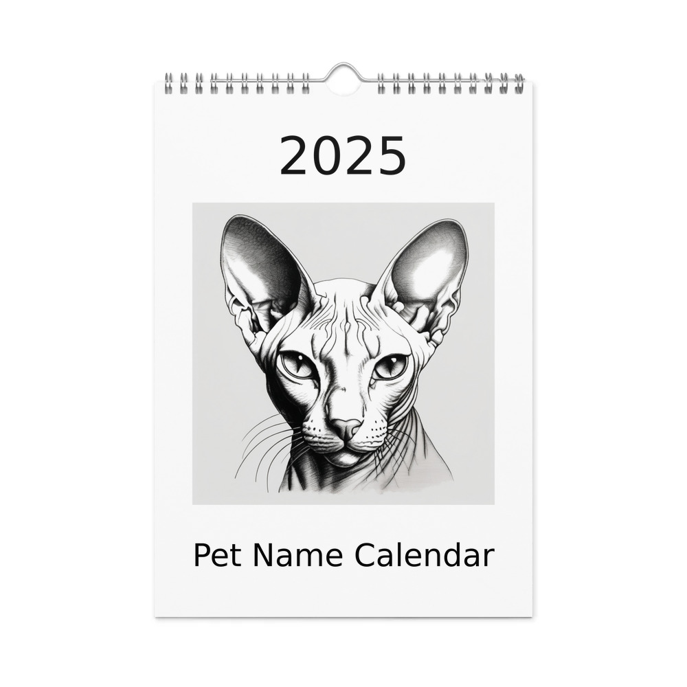 PugMug Custom White Sphynx Cat Wall Calendar (2026)