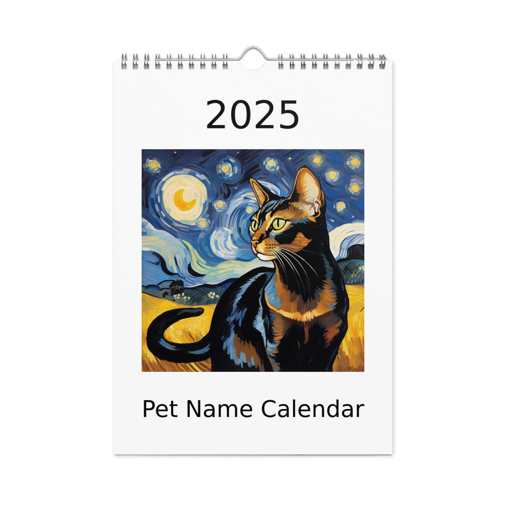 PugMug Custom Black Abyssinian Cat Wall Calendar (2026)