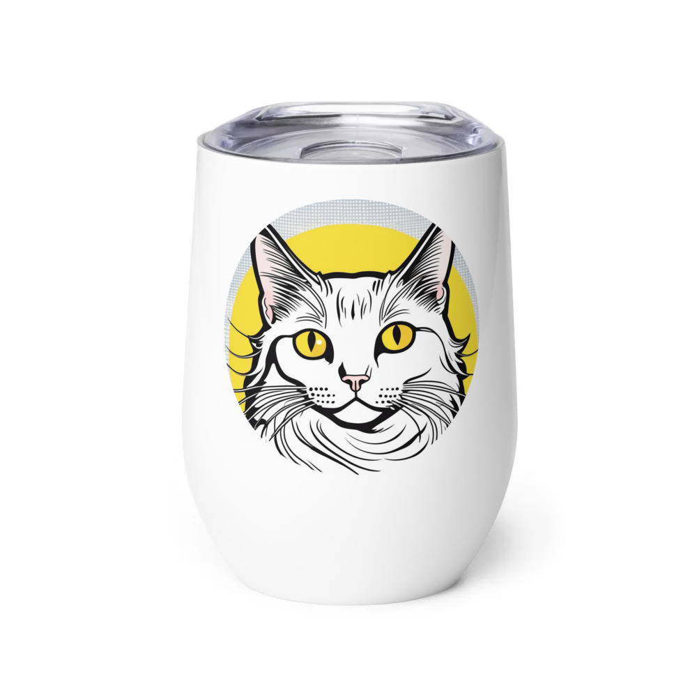 PugMug Custom White Companion Cat Wine Tumbler