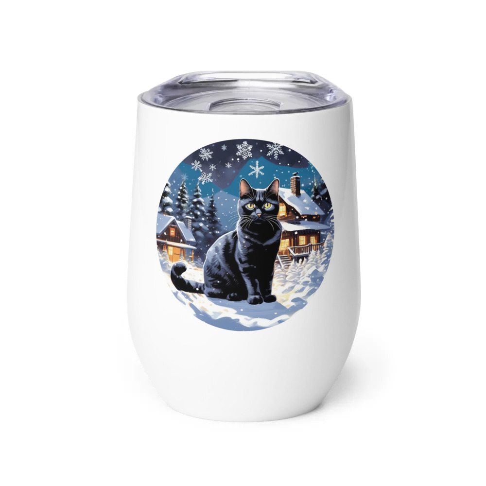 PugMug Custom Black American Shorthair Cat Wine Tumbler
