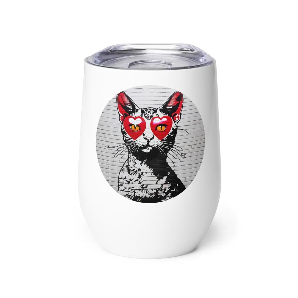 PugMug Custom Tabby Devon Rex Cat Wine Tumbler