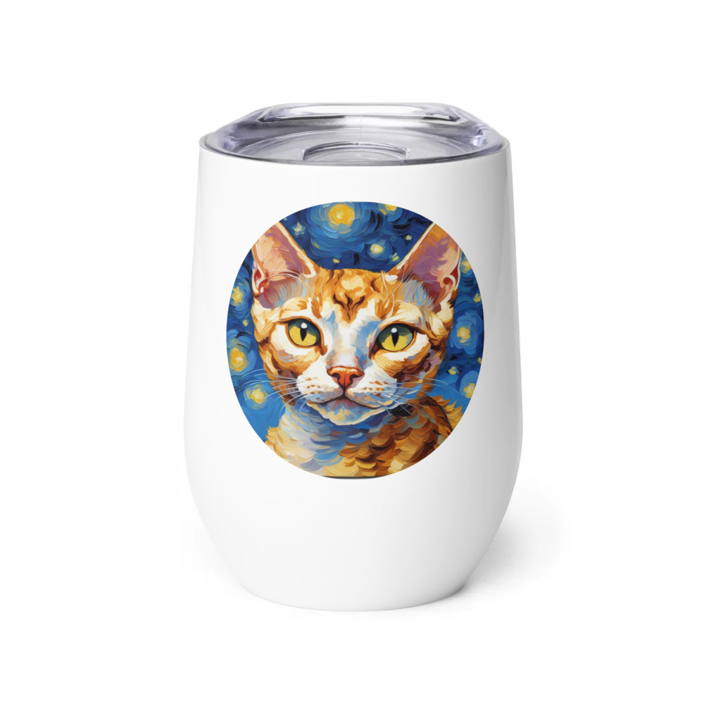PugMug Custom Tabby Devon Rex Cat Wine Tumbler