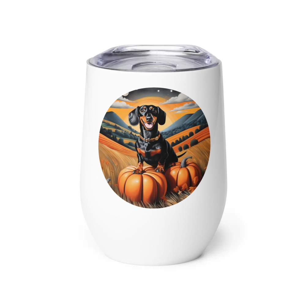 PugMug Custom Black Dachshund Wine Tumbler