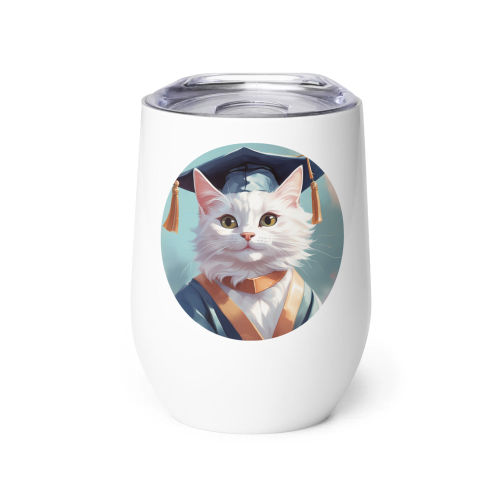 PugMug Custom White Companion Cat Wine Tumbler