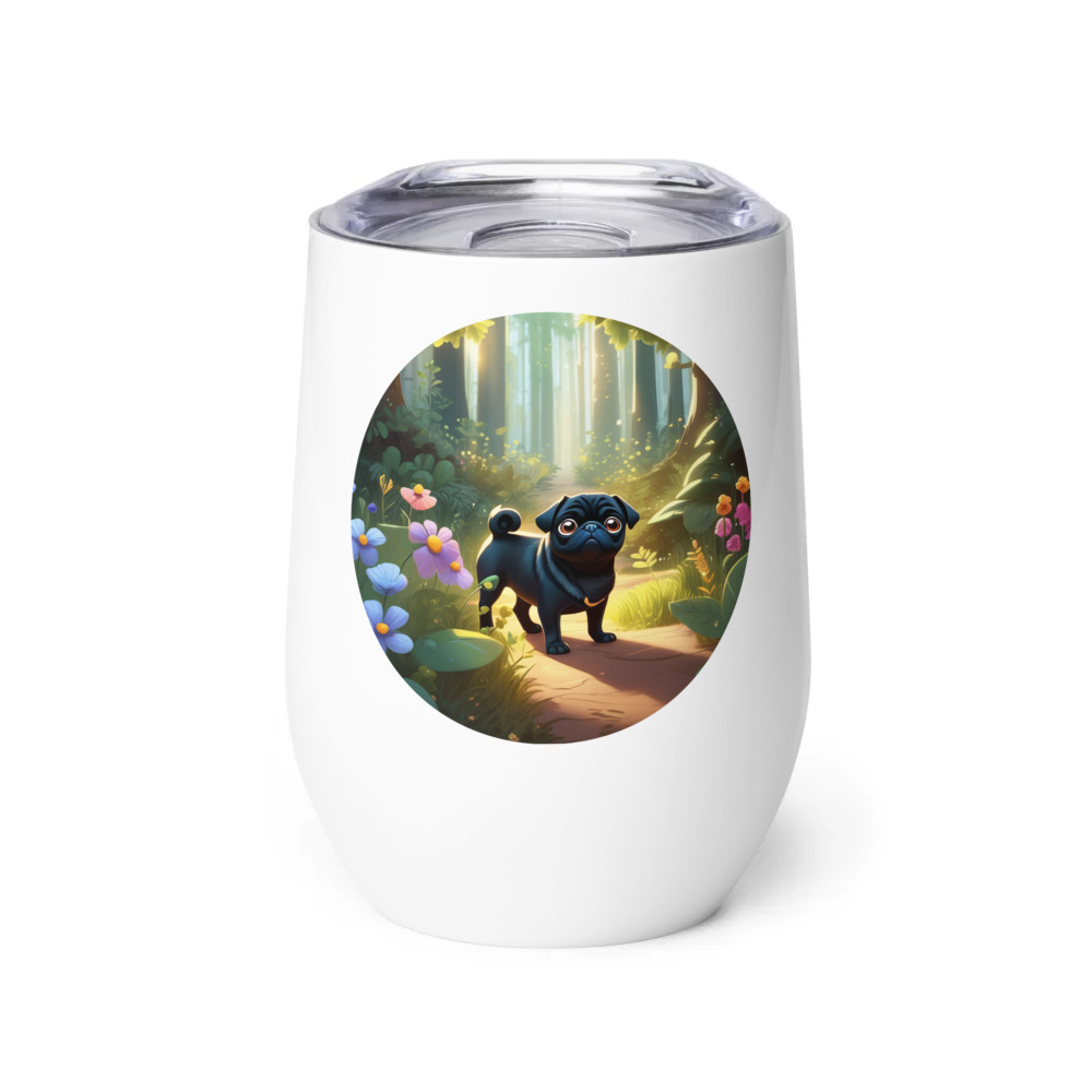 PugMug Custom Black Pug Wine Tumbler