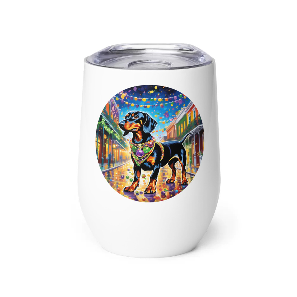 PugMug Custom Black Dachshund Wine Tumbler