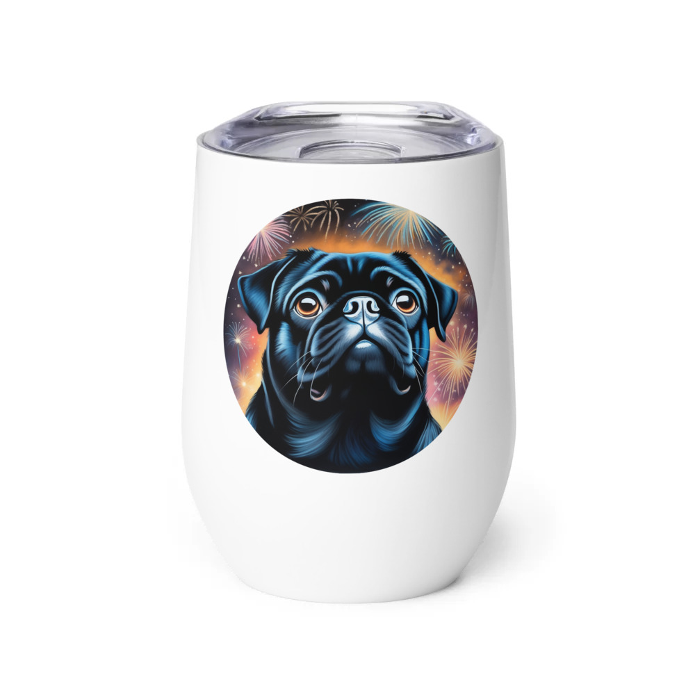 PugMug Custom Black Pug Wine Tumbler