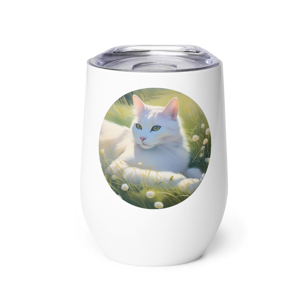 PugMug Custom White Companion Cat Wine Tumbler