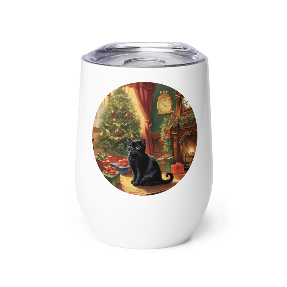 PugMug Custom Black Scottish Fold Cat Wine Tumbler