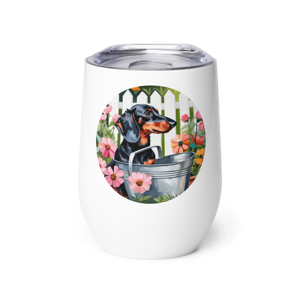 PugMug Custom Black Dachshund Wine Tumbler