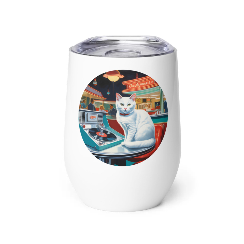 PugMug Custom White Companion Cat Wine Tumbler