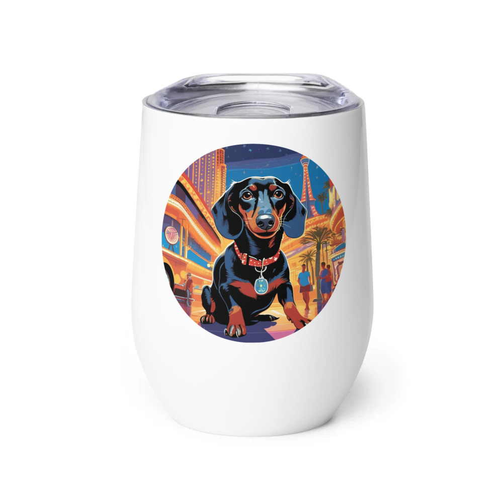 PugMug Custom Black Dachshund Wine Tumbler