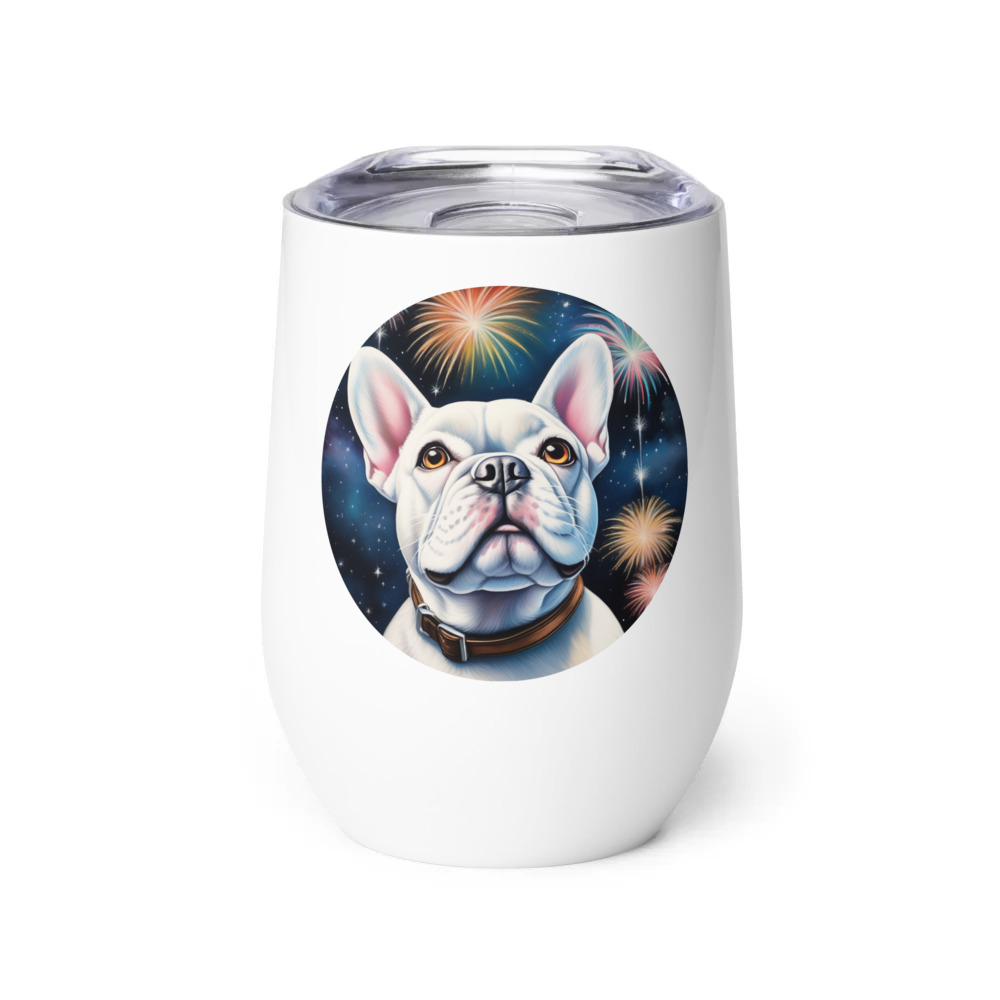 PugMug Custom White French Bulldog Wine Tumbler