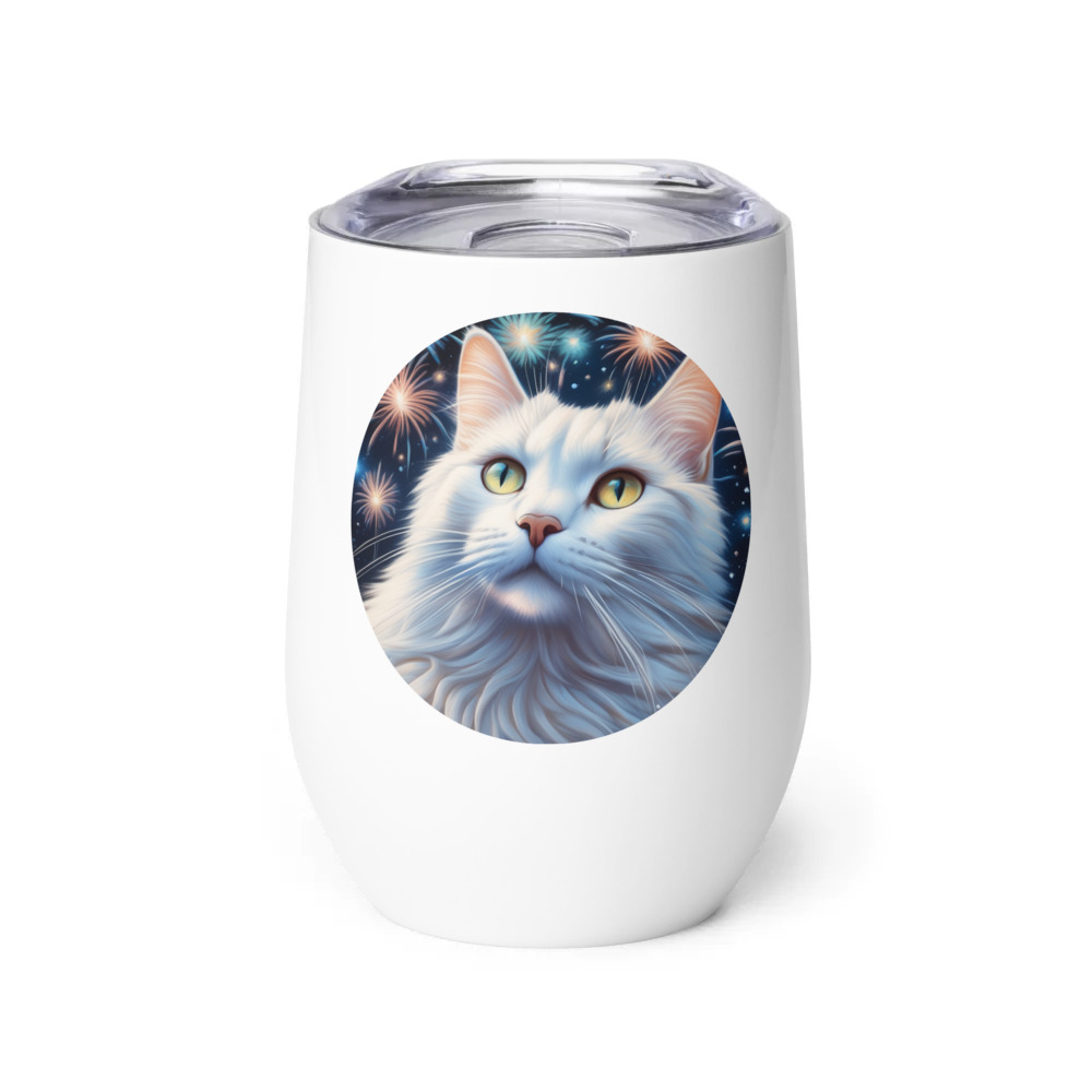 PugMug Custom White Companion Cat Wine Tumbler