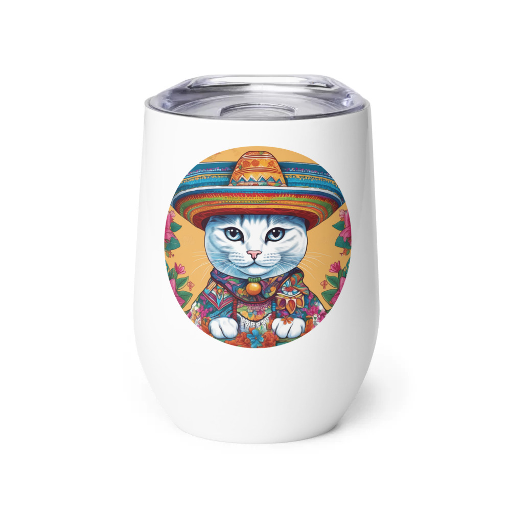 PugMug Custom White Companion Cat Wine Tumbler