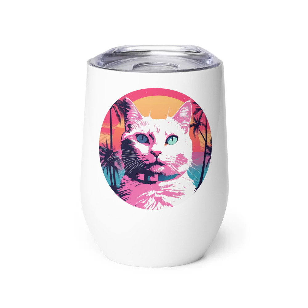 PugMug Custom White Companion Cat Wine Tumbler