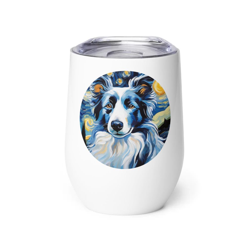PugMug Custom Blue Merle Border Collie Wine Tumbler