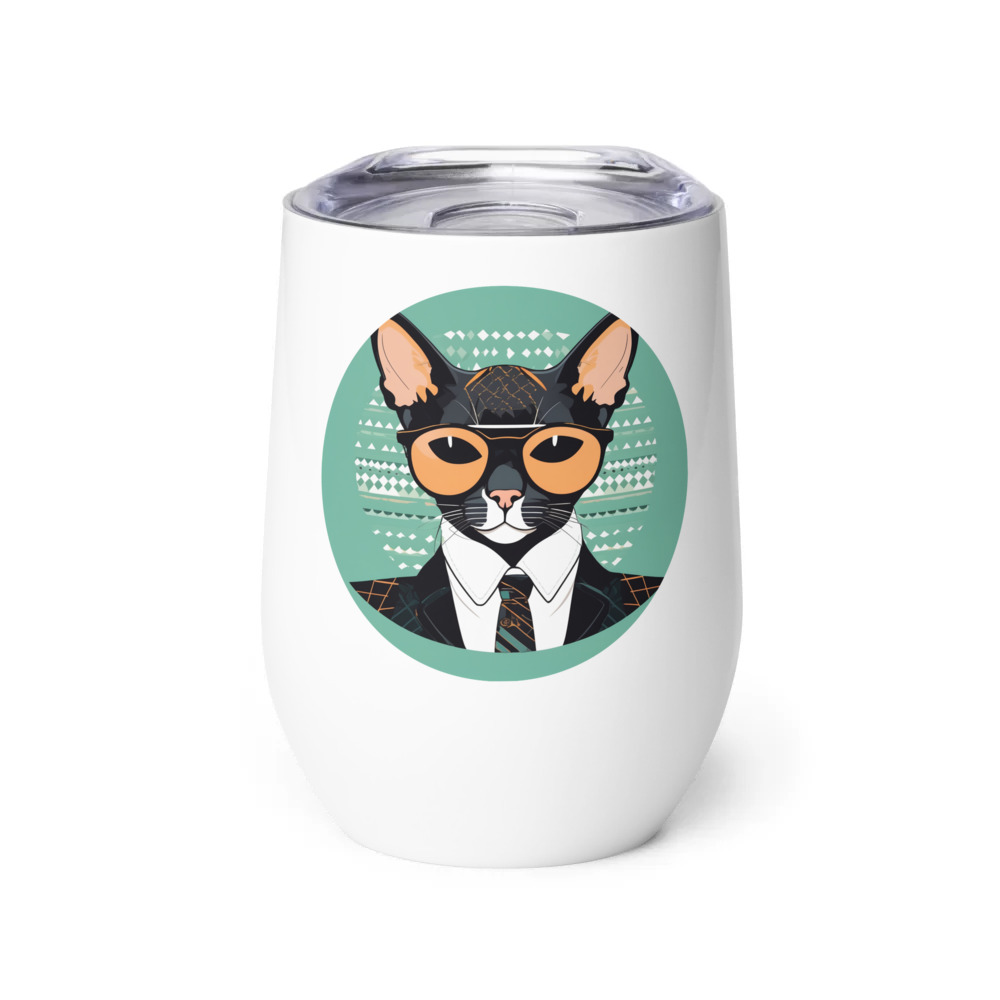 PugMug Custom Black Devon Rex Cat Wine Tumbler