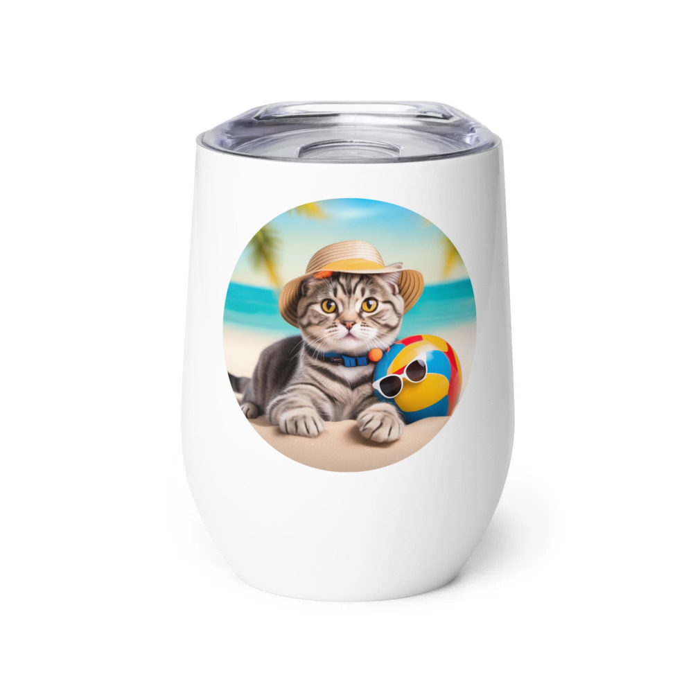 PugMug Custom Tabby Scottish Fold Cat Wine Tumbler