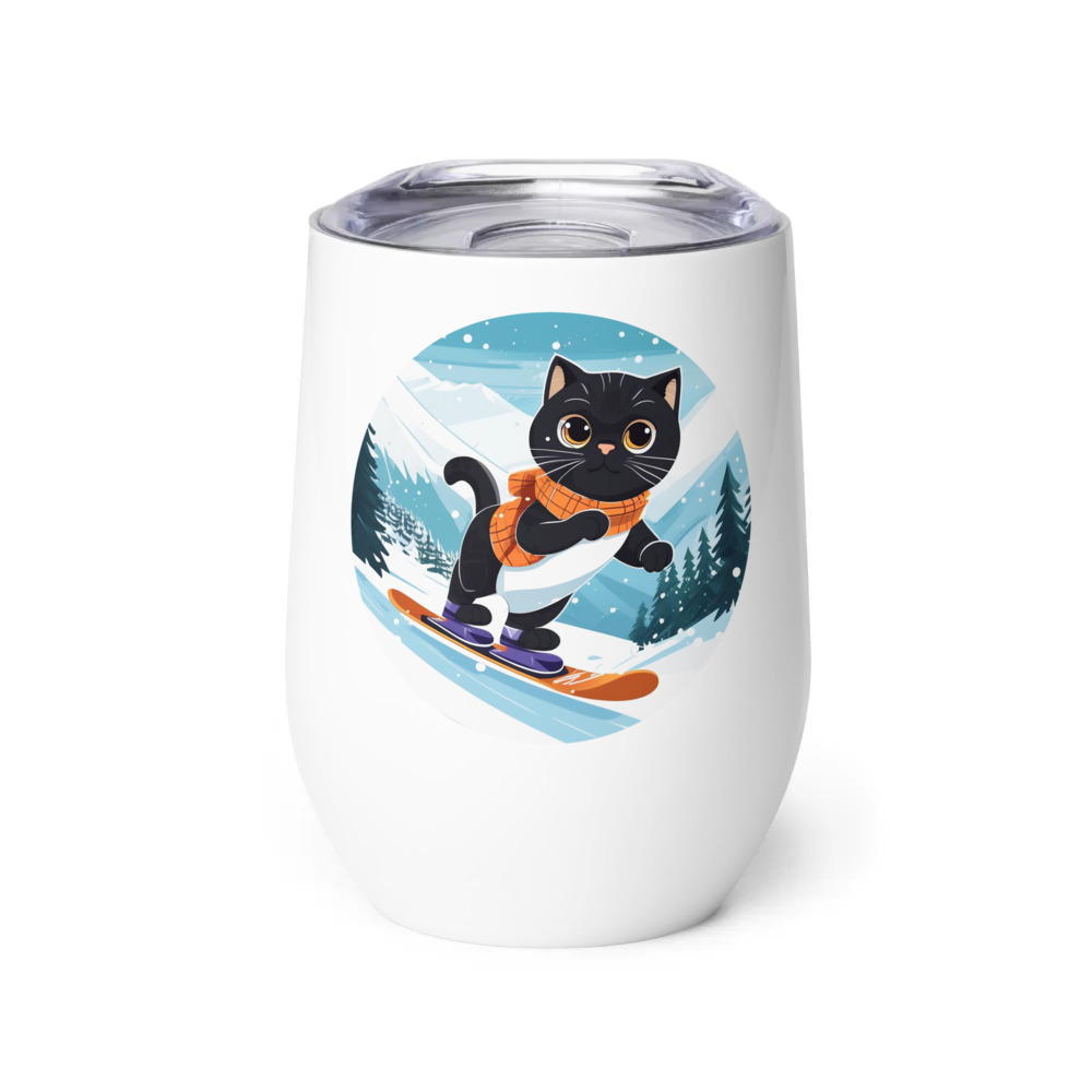 PugMug Custom Black Scottish Fold Cat Wine Tumbler