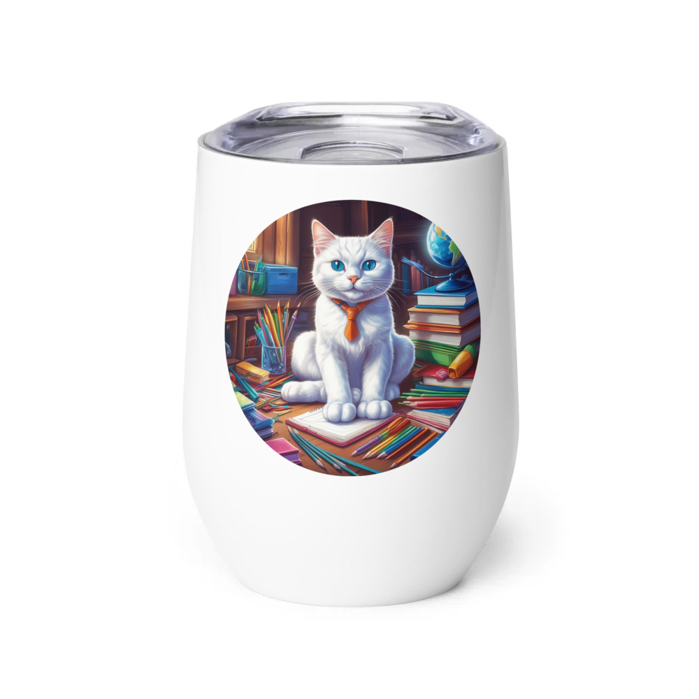PugMug Custom White Companion Cat Wine Tumbler