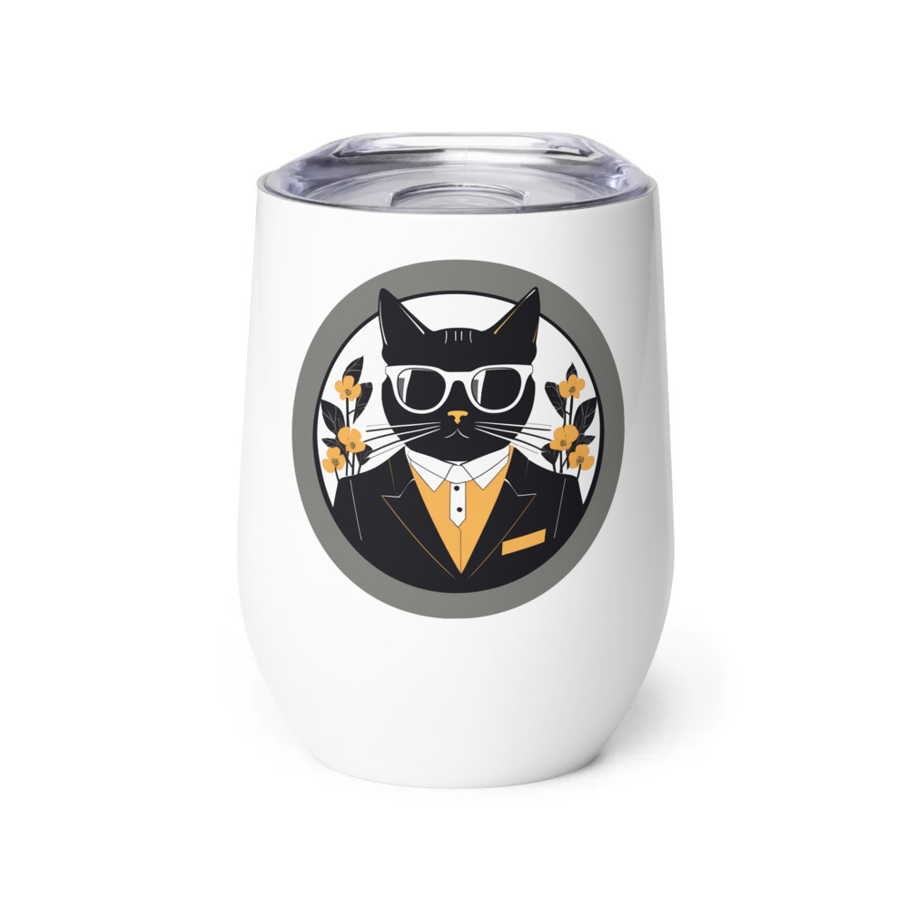PugMug Custom Black Companion Cat Wine Tumbler