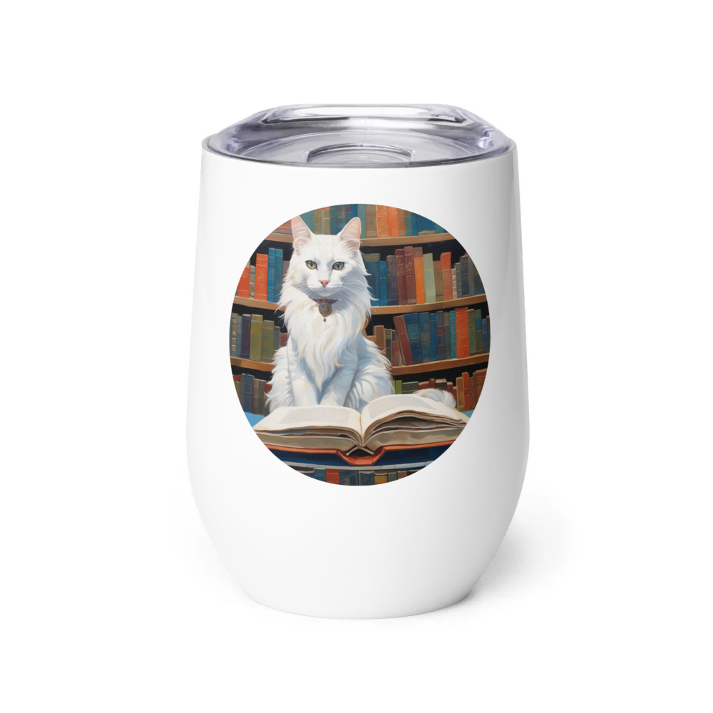 PugMug Custom White Companion Cat Wine Tumbler