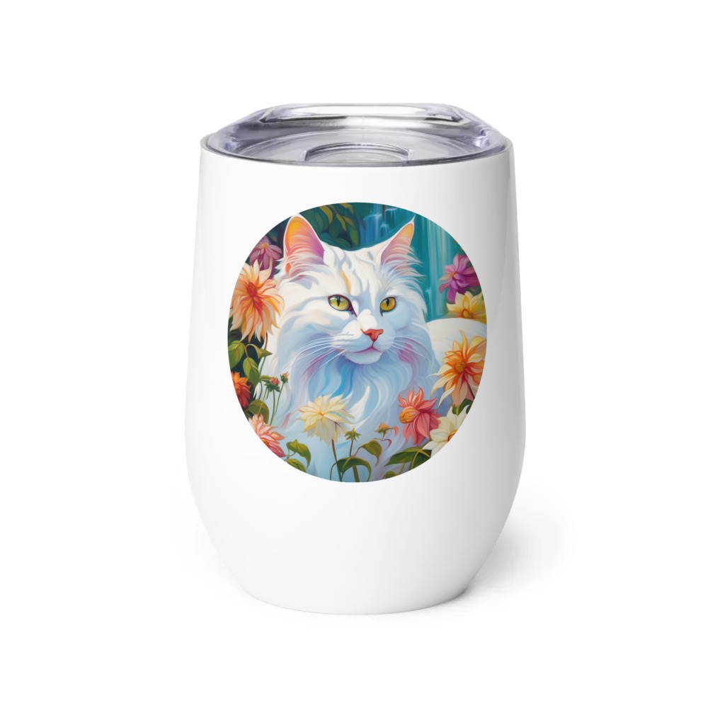 PugMug Custom White Companion Cat Wine Tumbler