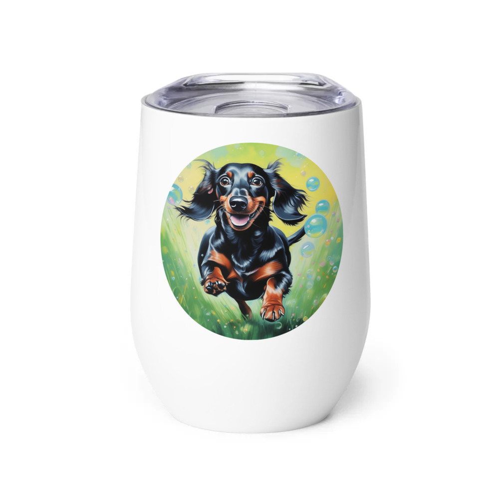 PugMug Custom Black Dachshund Wine Tumbler