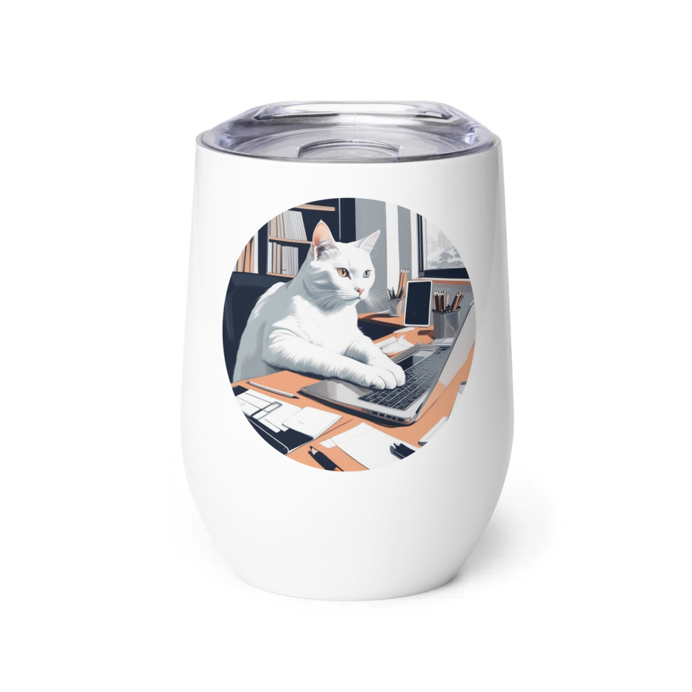 PugMug Custom White Companion Cat Wine Tumbler