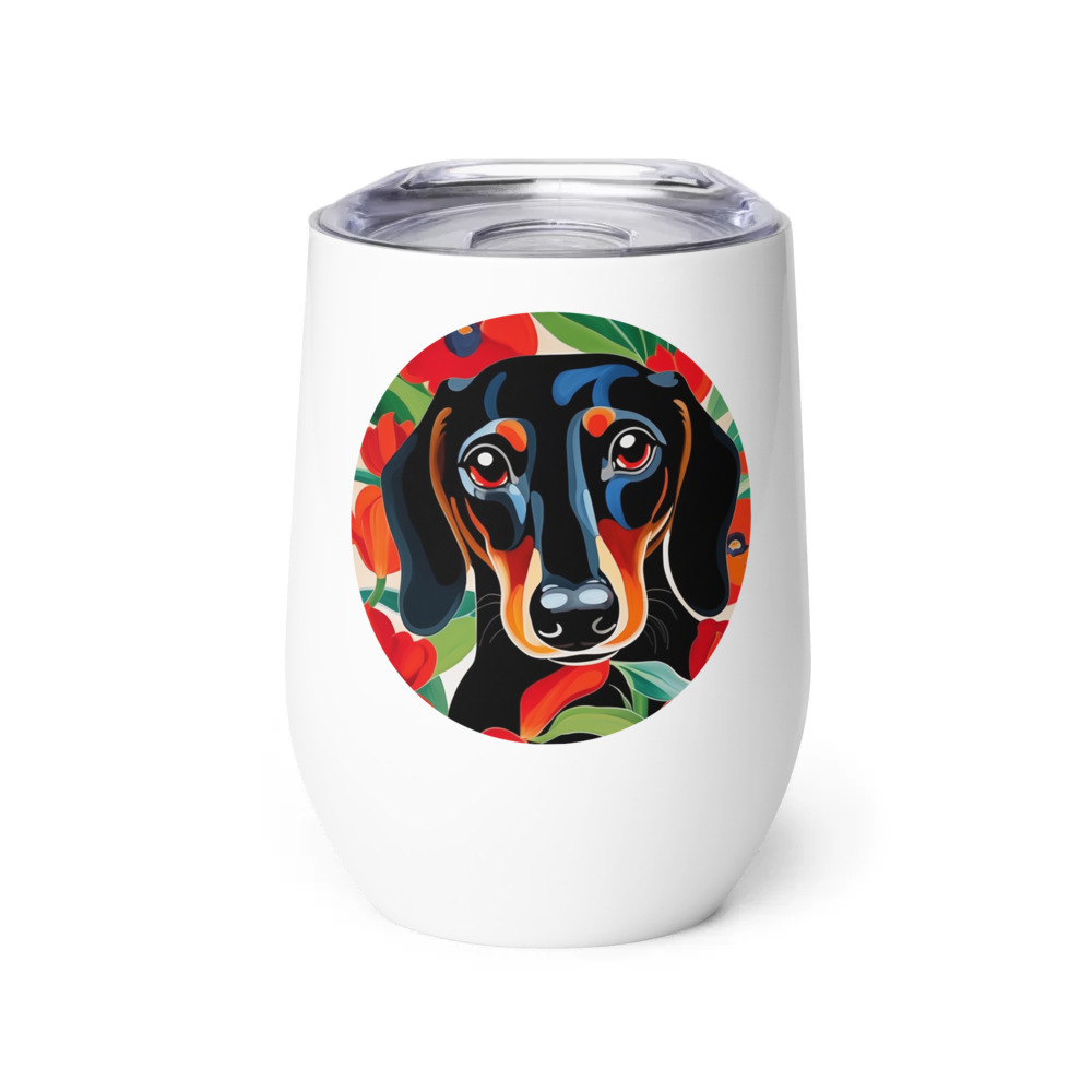PugMug Custom Black Dachshund Wine Tumbler