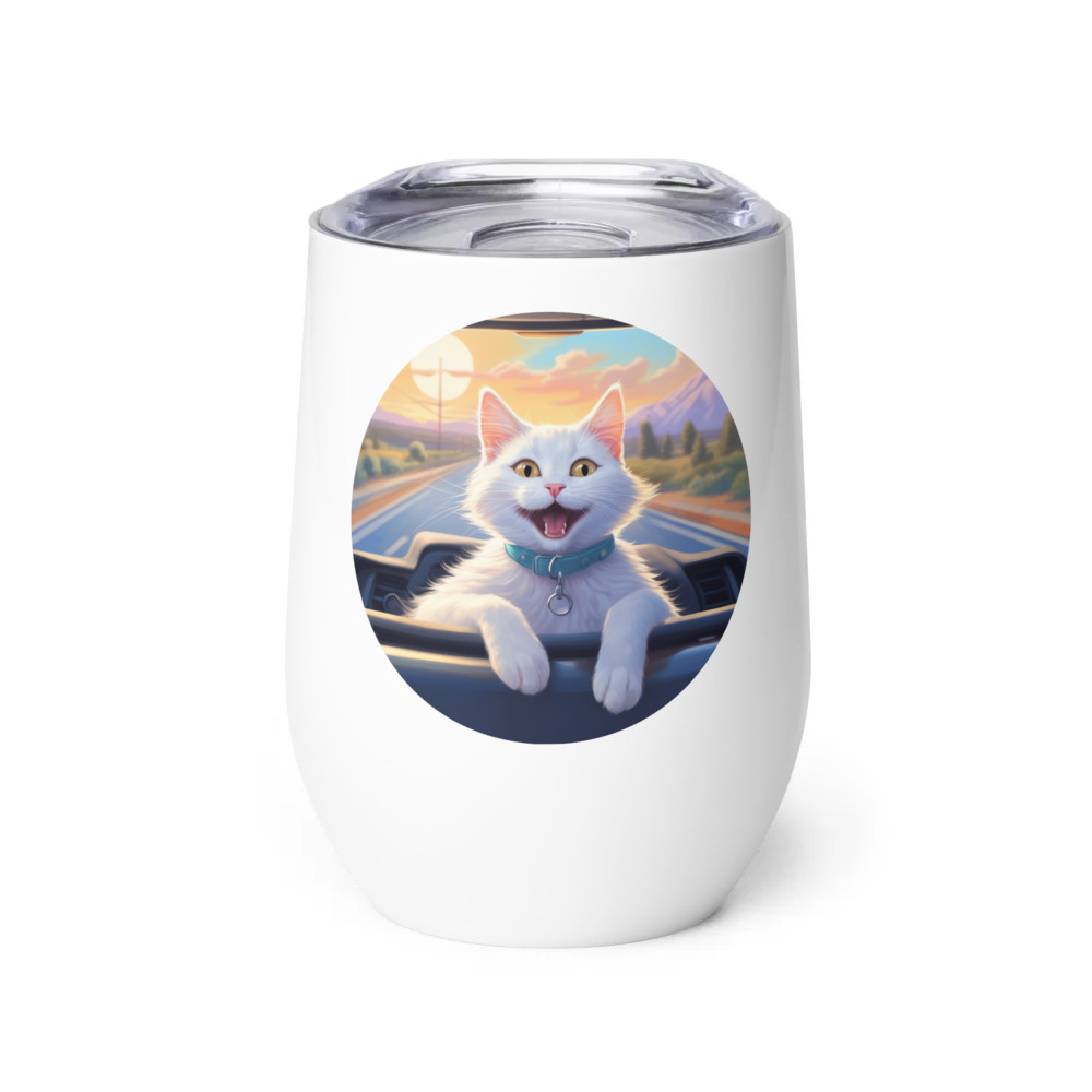 PugMug Custom White Companion Cat Wine Tumbler