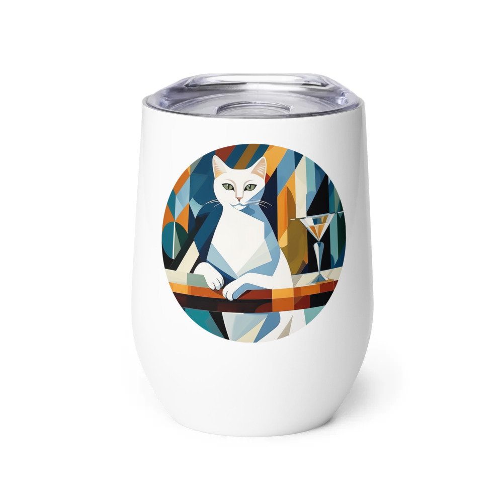 PugMug Custom White Companion Cat Wine Tumbler