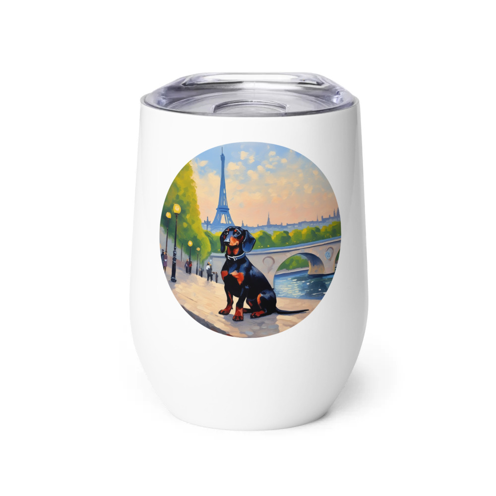 PugMug Custom Black Dachshund Wine Tumbler