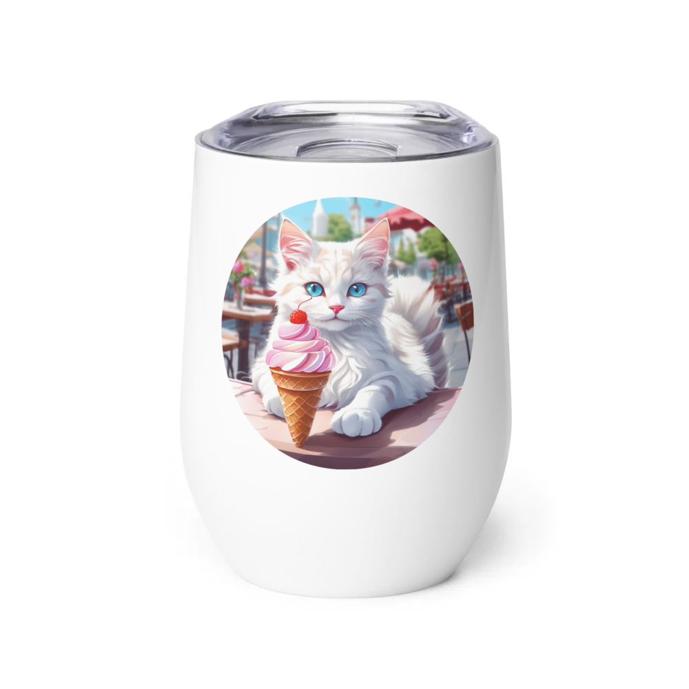 PugMug Custom White Companion Cat Wine Tumbler