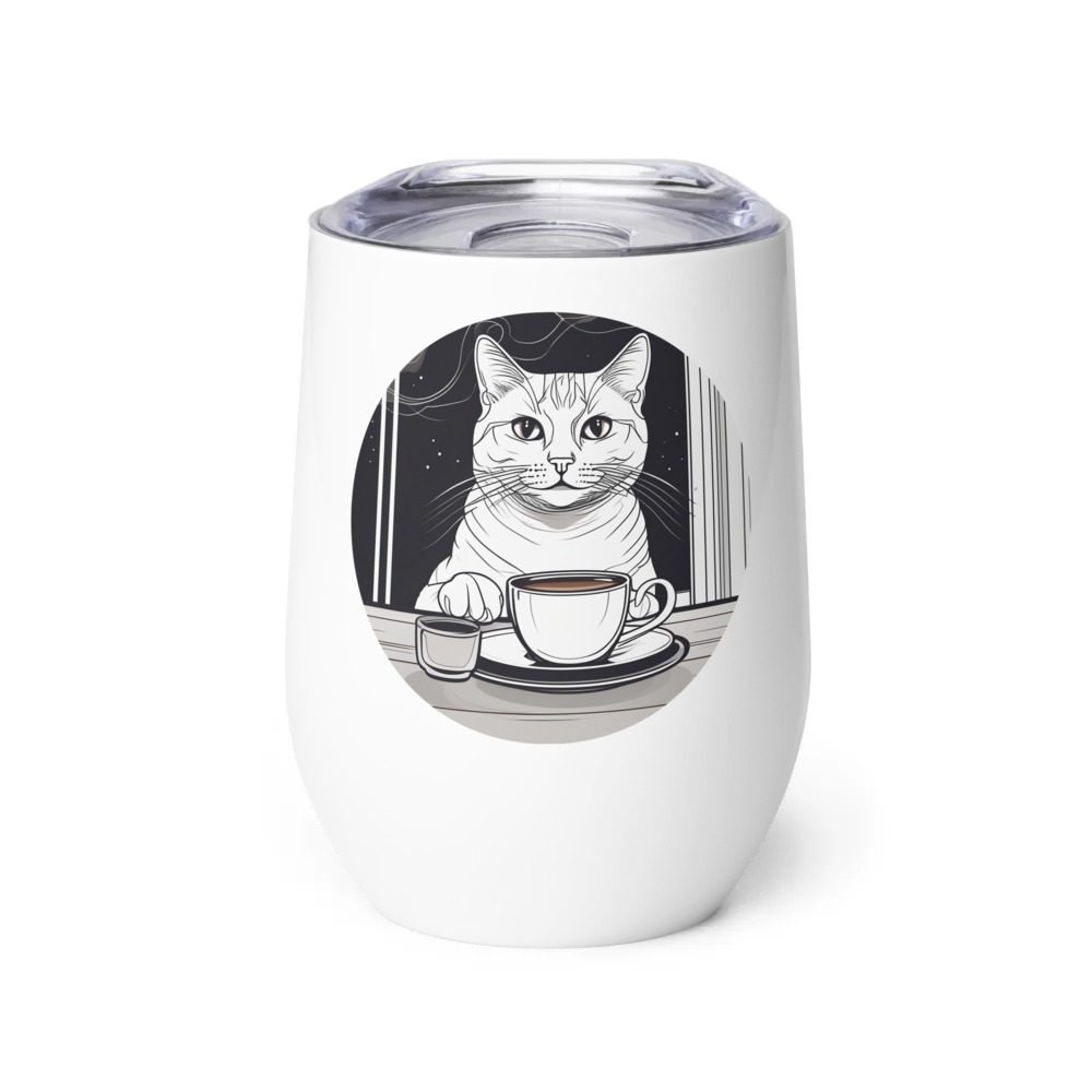 PugMug Custom White Companion Cat Wine Tumbler