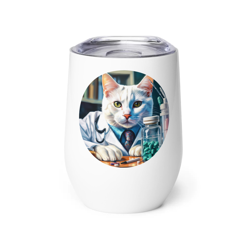 PugMug Custom White Companion Cat Wine Tumbler