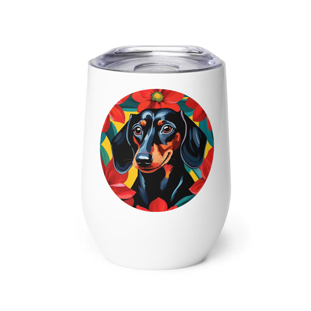 PugMug Custom Black Dachshund Wine Tumbler
