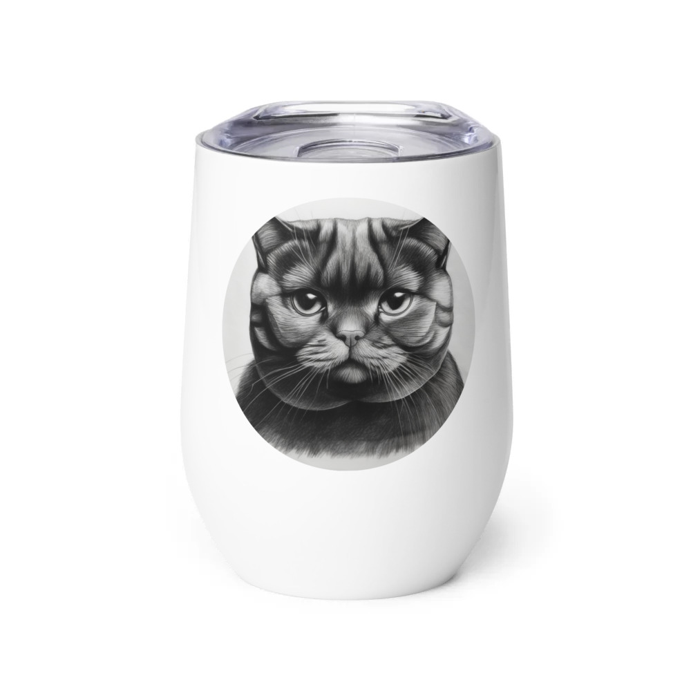 PugMug Custom Black Scottish Fold Cat Wine Tumbler
