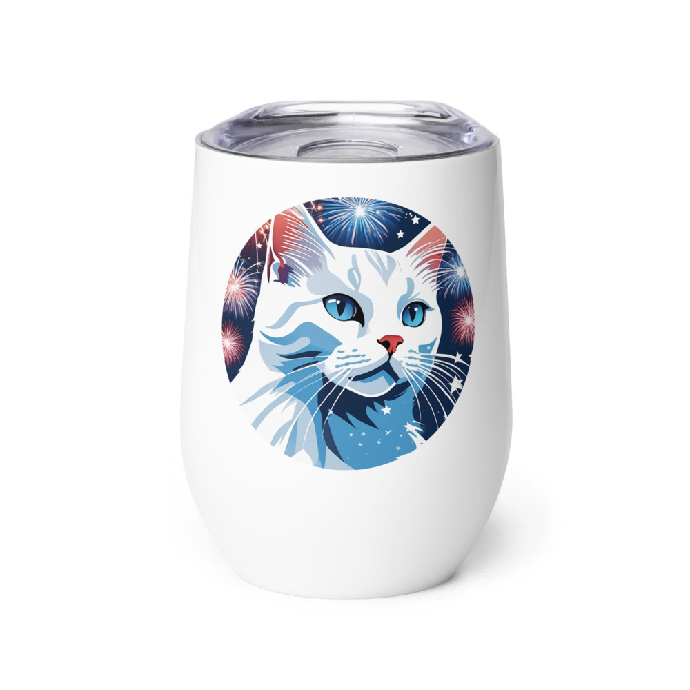 PugMug Custom White Companion Cat Wine Tumbler